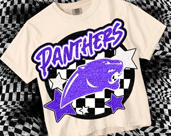 Retro Glitter Preppy Mascot-PANTHERS- PNG School Spirit