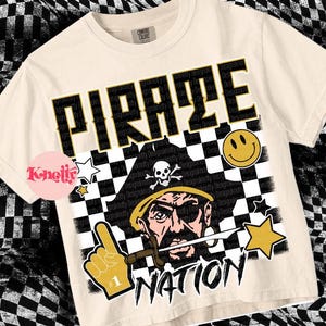 Retro Grunge Preppy PIRATE NATION-Mascot- PNG - School Spirit-Black Gold