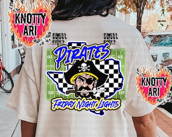 Retro Preppy Friday Night Lights PIRATES -Mascot- PNG - School Spirit-Blue Yellow