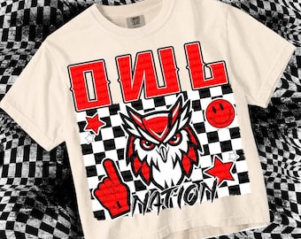 Retro Grunge Mascot- OWLS NATION PNG - School Spirit - Red