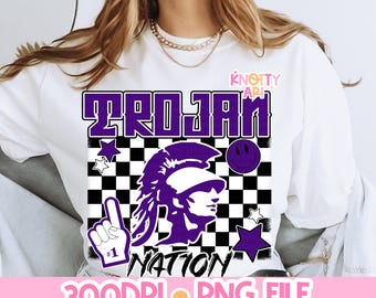 Retro -  Mascot- Trojan Nation PNG - School Spirit Purple