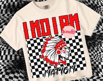 Retro Grunge -  Mascot-INDIAN NATION PNG - School Spirit - Red Checkard
