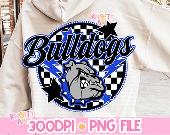 Cute Preppy Retro -  Mascot-BULLDOGS PNG - School Spirit - Blue