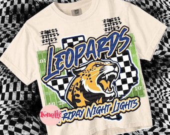 Retro Preppy Friday Night Lights -  Mascot-Leopards PNG - School Spirit - Blue and Yellow