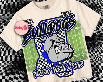 Retro Friday Night Lights -  Mascot-Bulldogs Football PNG - School Spirit - Royal Blue Black-Mississippi