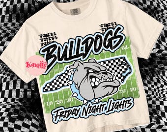 Retro Friday Night Lights -  Mascot-Bulldogs Football PNG - School Spirit - NC Blue Black