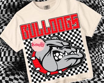 Retro Grunge -  Mascot-BULLDOGS PNG - School Spirit - Red black