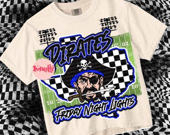 Retro Friday Night Lights PIRATE NATION-Mascot- PNG - School Spirit - Blue