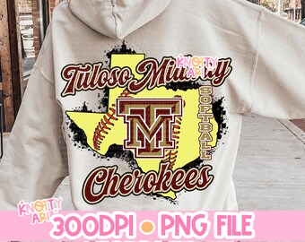 Vintage Style Softball -Tuloso-Midway Cherokees PNG - School Spirit - 2 Variations