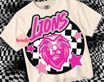 Retro Pink Preppy Mascot-Lions- PNG - School Spirit