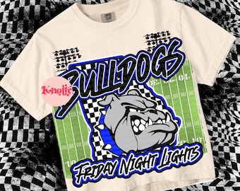 Retro Friday Night Lights -  Mascot-Bulldogs Football PNG - School Spirit - Royal Blue Black Georgia