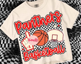 Retro Preppy Basketball Mascot-PANTHERS- PNG School Spirit - Red