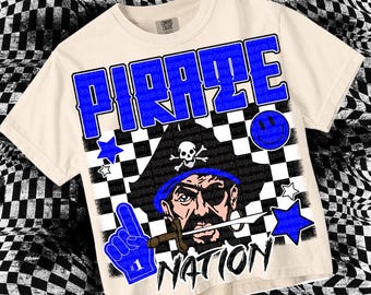 Retro Grunge Preppy PIRATE NATION-Mascot- PNG - School Spirit - Blue