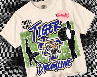 Cute Preppy Friday Night Lights- PNG File - Tiger DRUMLINE - Mascots Blue White