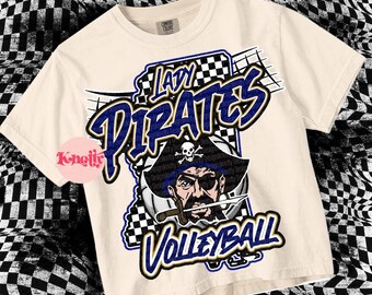 Retro Grunge Preppy Lady PIRATE Volleyball -Mascot- PNG - School Spirit - Navy Gold
