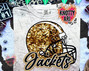 Cute Preppy Faux Sequins Embroidery - PNG File - JACKETS - Mascots -Black Gold- Football Shirt Design - Jackets Football png