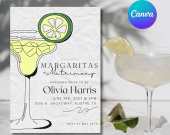 Margaritas & Matrimony Bridal Shower- Bachelorette- Invitation - Instant Download- Printable 5x7 - Editable - Canva Template