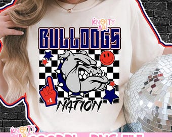 Retro Friday Night Lights -  Mascot-Bulldogs Football Nation PNG - School Spirit - Red-Navy