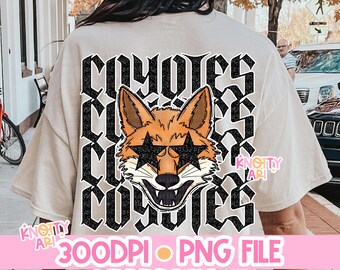 Retro Grunge Rockstar Mascot -COYOTES PNG - School Spirit- Ready to print - Coyote Pride- Cute Coyote Design