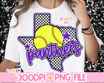 Retro Preppy Softball  Mascot-PANTHERS- PNG School Spirit Purple