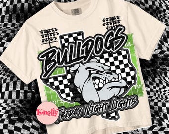Retro Friday Night Lights -  Mascot-Bulldogs Football PNG - School Spirit - Grey Black