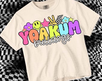 Retro Pop Colorful Sticker -  Mascot-YOAKUM Bulldogs PNG - School Spirit