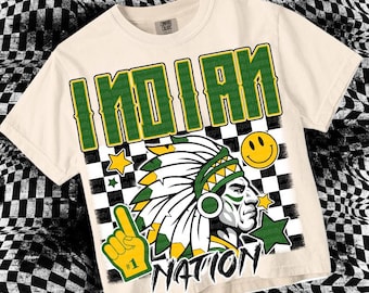 Retro Grunge -  Mascot-INDIAN NATION PNG - School Spirit - Green Gold