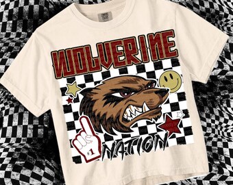 Retro Grunge -  Mascot- WOLVERINE NATION PNG - School Spirit