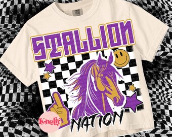 Retro Grunge -  Mascot-STALLION NATION PNG - School Spirit - Purple Gold
