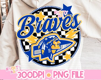 Retro Cute -  Mascot-BRAVES PNG - School Spirit - Blue Gold - School Mascot - Community Braves