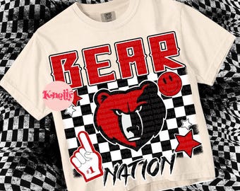 Retro Pop - Mascot-BEAR NATION PNG - School Spirit Red Black