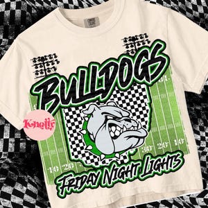 Retro Friday Night Lights - Mascotte de Bulldogs de football PNG - Esprit d&#39;école - Vert Ohio