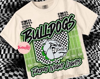 Retro Friday Night Lights -  Mascot-Bulldogs Football PNG - School Spirit - Green Ohio