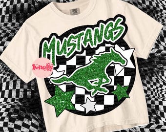 Retro Mascot Green - MUSTANG PNG - School Spirit