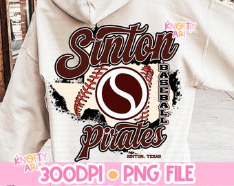 Vintage Style Baseball SINTON PIRATES -Mascot- PNG - School Spirit - Two Variations