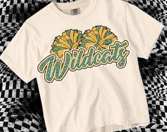 Retro Preppy Sequin Sticker Mascot-WILDCATS PNG - School Spirit-Green Gold