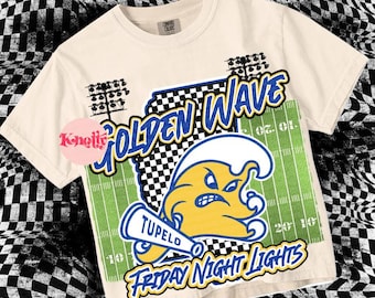 Retro Friday Night Lights -  Mascot-Golden Wave Football PNG - School Spirit - Blue Gold - Mississippi