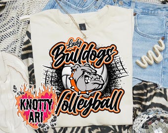 Retro Grunge Preppy Lady Bulldogs Volleyball -Mascot- PNG - School Spirit - Orange