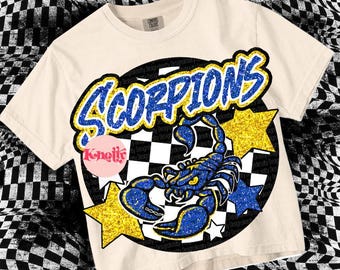 Retro Groovy Glitter Mascot-SCORPIONS PNG - Blue Yellow glitter