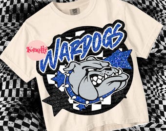 Retro Glitter -  Mascot-Wardogs PNG - School Spirit - Blue Black