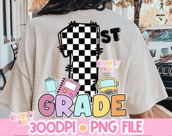 Cute Retro 1st Grade Colorful PNG  File for Sublimation , DTF, First Grade Sublimation, School Designs, Back to School, Testing Shirt