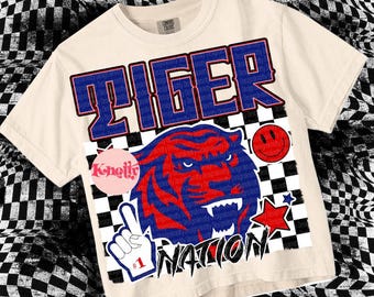 Retro Mascot -TIGER NATION PNG - School Spirit Red Navy