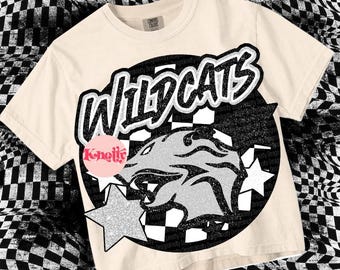 Retro Pop Glitter -WILDCAT PNG - School Spirit-Black Grey