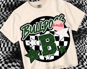 Retro Glitter -  Mascot-Bulldogs PNG - School Spirit - Green Glitter