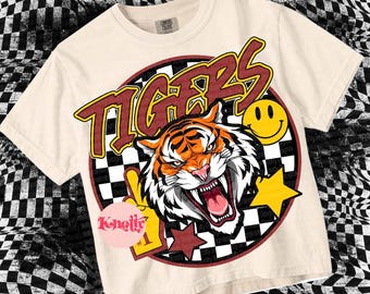 ORIGINAL DESIGNER- Retro Mascot -Tigers PNG - School Spirit - Maroon Gold