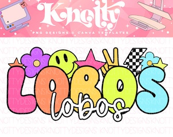 Retro Pop Colorful Sticker Mascot-LOBOS PNG-  School Spirit Digital File