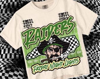 Retro Preppy Friday Night Lights Raiders -Mascot- PNG - School Spirit-Green Yellow-North Carolina