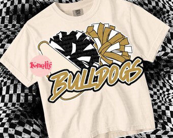 Cute Preppy -  Mascot-BULLDOGS CHEER PNG - School Spirit - Black Gold