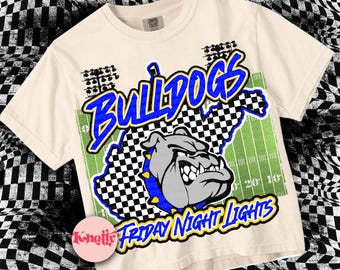 Retro Friday Night Lights -  Mascot-Bulldogs Football PNG - School Spirit - Royal Blue Gold West Virginia