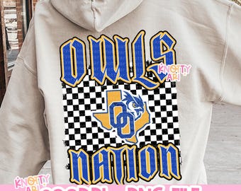 Retro Grunge Mascot- OWLS NATION PNG - School Spirit